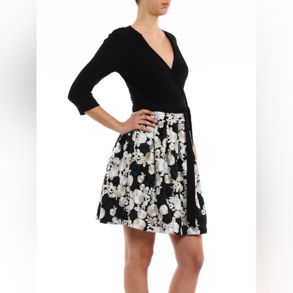 DVF cocktail wrap dress black silver very chic